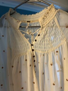 Free People Cream Blouse with Gold Dot Embroidery